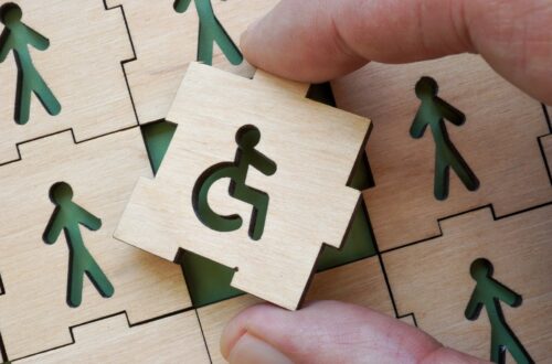 Puzzleteil mit Rollstuhlsymbol zwischen anderen Figuren | Treppe Lift