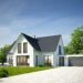 Neubau mit Rasenflaeche und Garage | Mülltonnenboxen mit Pflanzdach